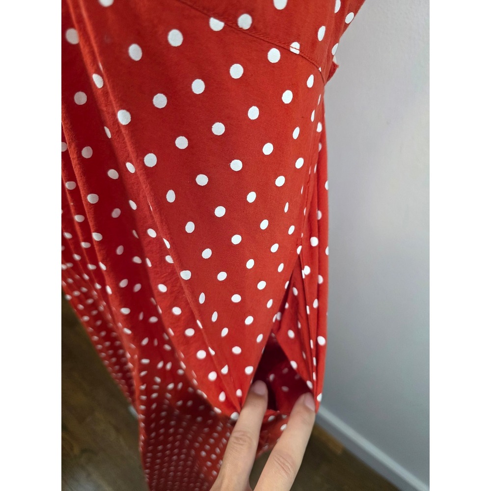 April Cornell Red Polka Dot Cotton Midi Dress XL Sleeveless Lace Trim Pockets - Picture 6 of 9